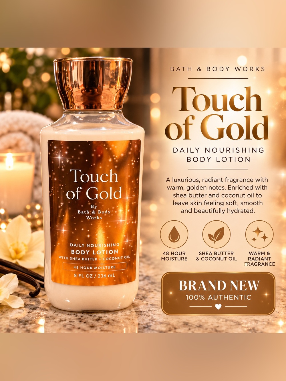 Bath & Body Works Touch of Gold Body Lotion - Gold and White